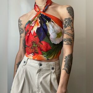 Vintage Echo vibrant floral cotton scarf